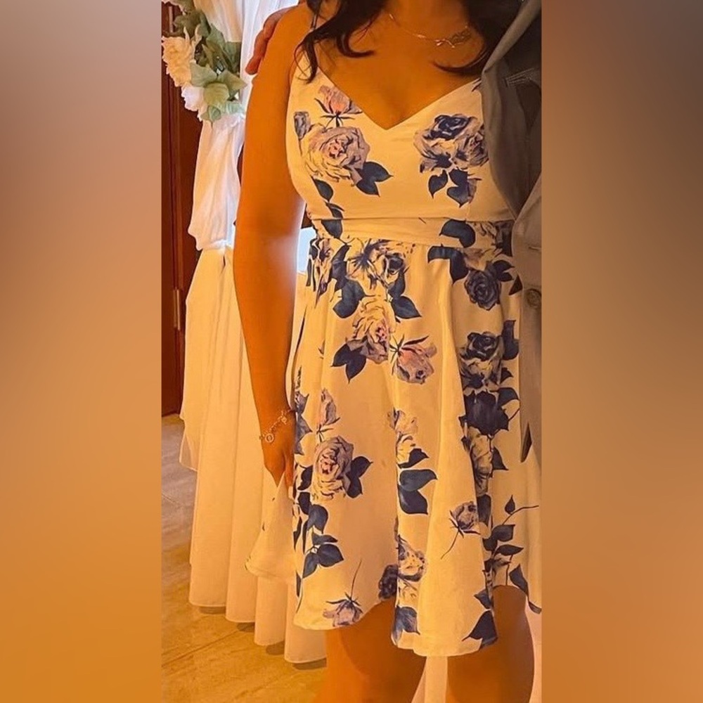 City Studio Floral Blue and White Dress